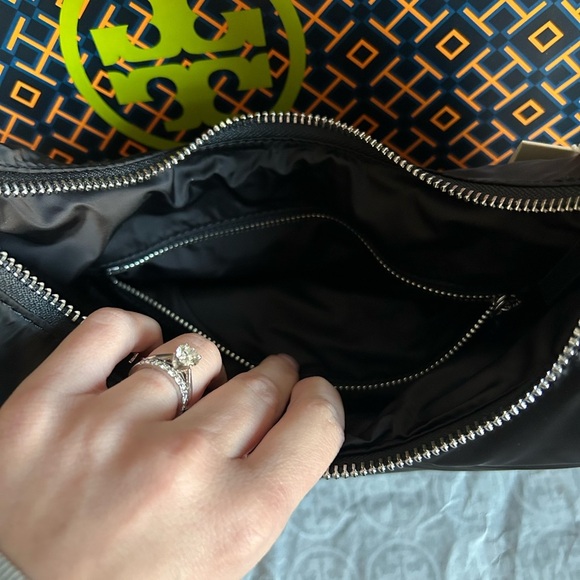 Tory Burch Britten Nylon Puffy Shoulder Bag Black Silver - Picture 7 of 13